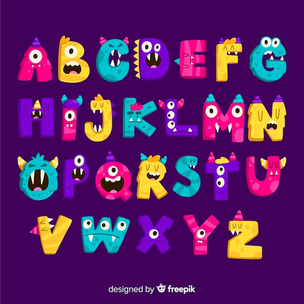 Colorful halloween monster alphabet