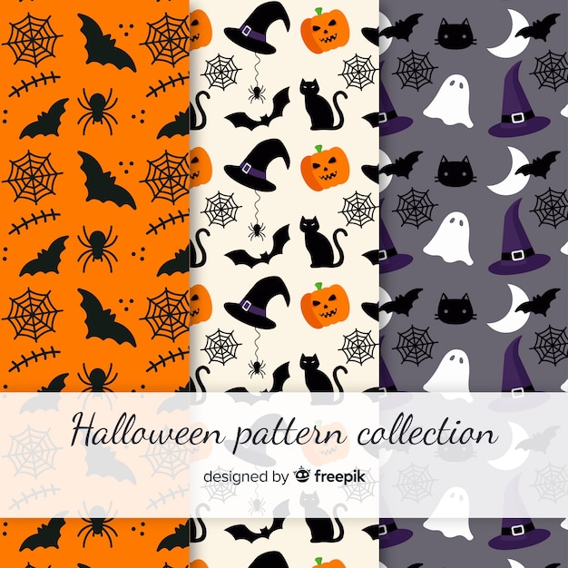 Colorful halloween pattern collection with flat design