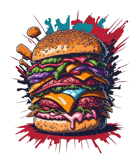 Colorful Hamburger vector illustration Isolated on white background