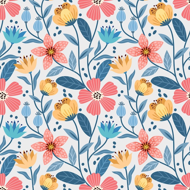 Vector colorful hand draw flowers design seamless pattern for fabric textile wallpaper.