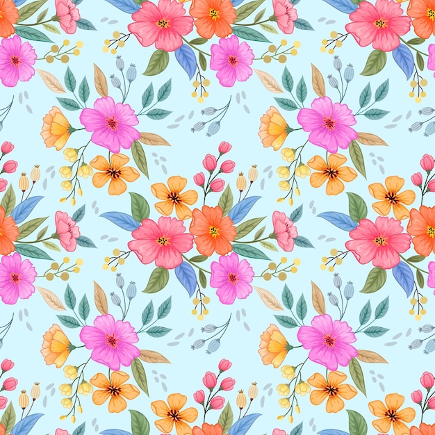 Vector colorful hand draw flowers seamless pattern can be used for fabric textile wallpaper