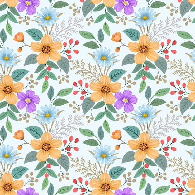 Colorful hand draw flowers seamless pattern for fabric textile wallpaper.