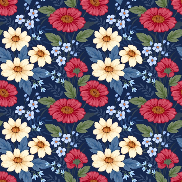 Vector colorful hand draw flowers seamless pattern for fabric textile wallpaper.