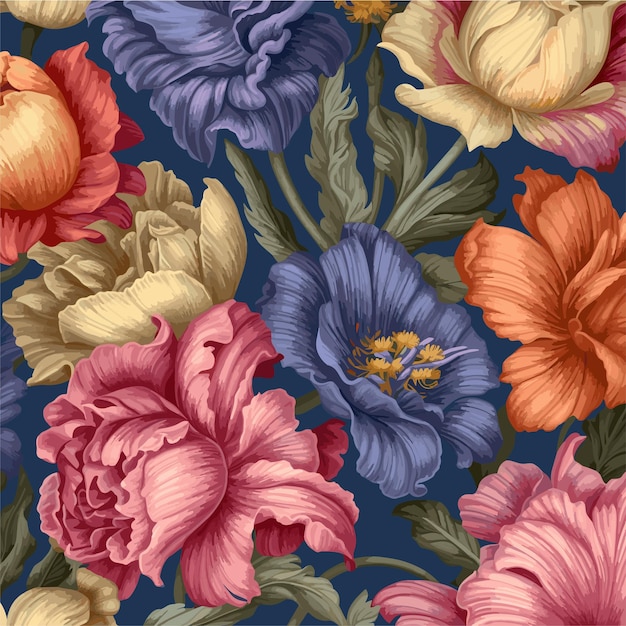 Vector colorful hand draw flowers seamless pattern floral background