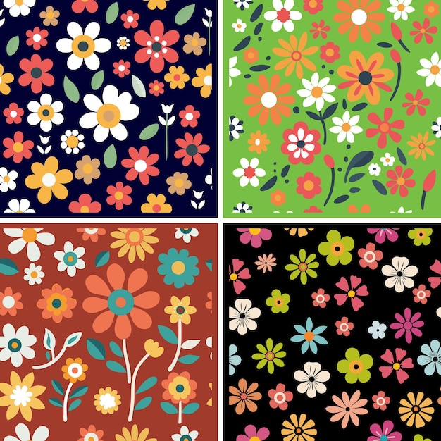 Colorful hand draw flowers seamless pattern vector design template