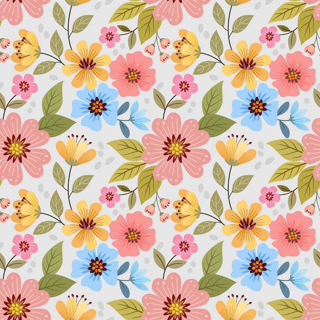 Colorful hand draw flowers seamless pattern wallpaper.