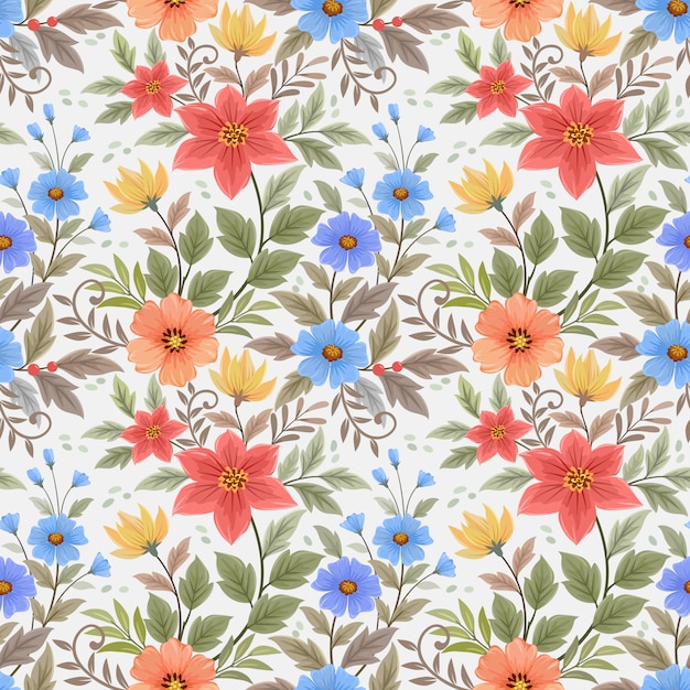 Colorful hand draw flowers seamless pattern   wallpaper.