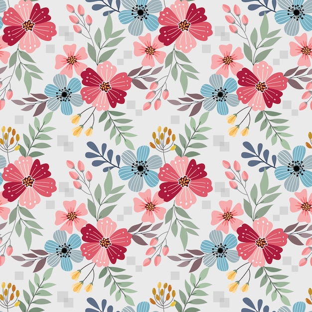 Colorful hand draw flowers seamless pattern