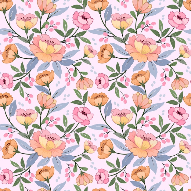 Vector colorful hand draw flowers seamless pattern