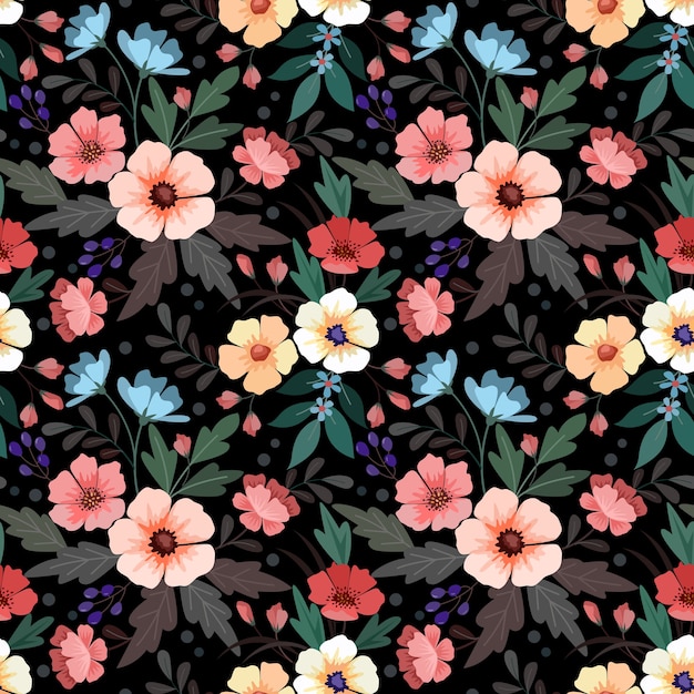 Colorful hand draw flowers seamless pattern
