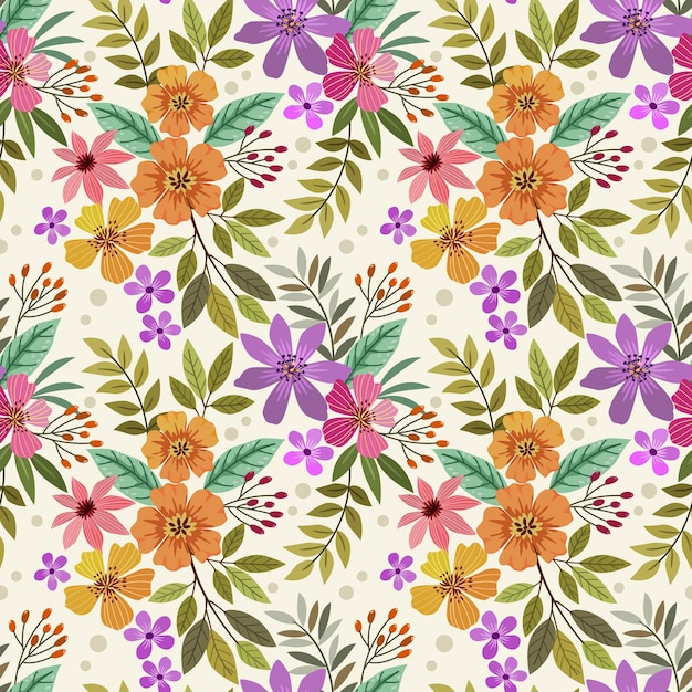 Colorful hand draw flowers seamless pattern