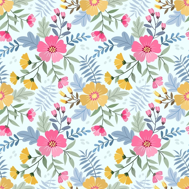 Colorful hand draw flowers seamless pattern