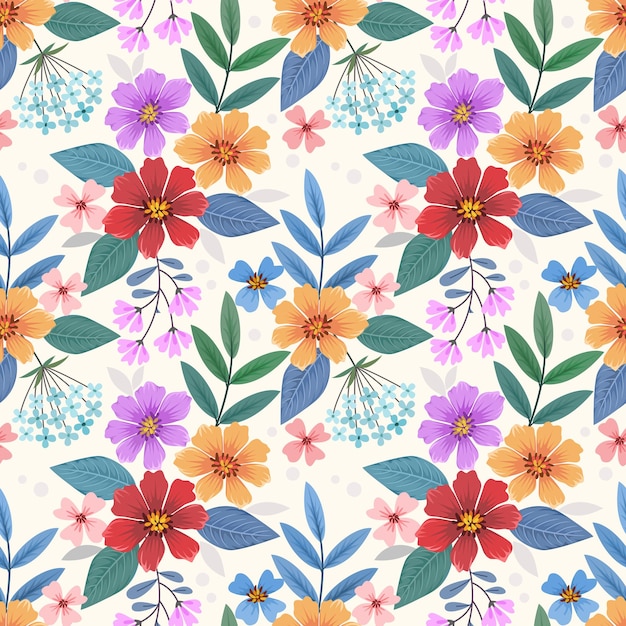 Colorful hand draw flowers seamless pattern