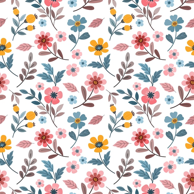 Colorful hand draw flowers seamless pattern 