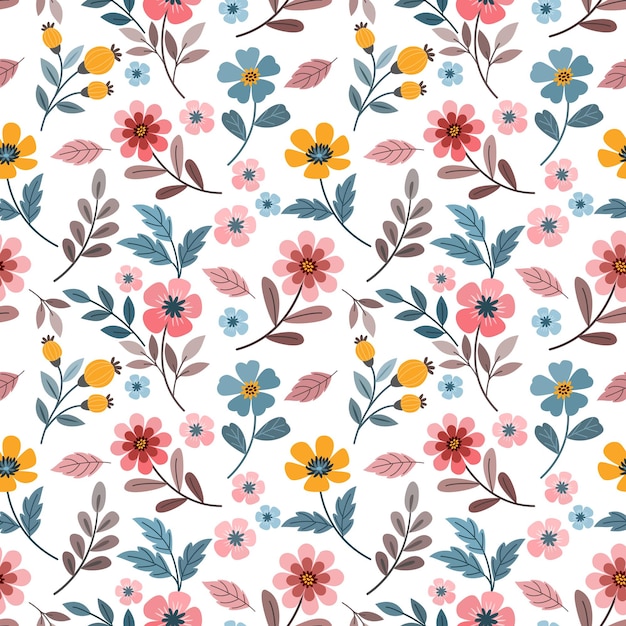 Colorful hand draw flowers seamless pattern