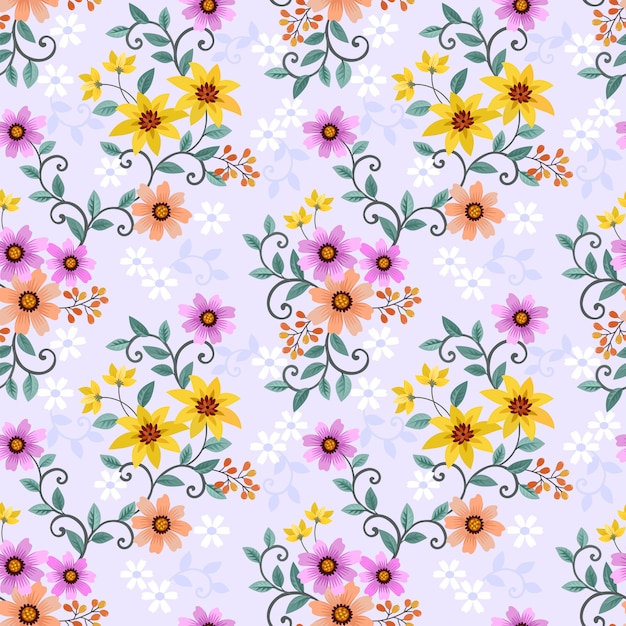 Colorful hand draw flowers seamless pattern  