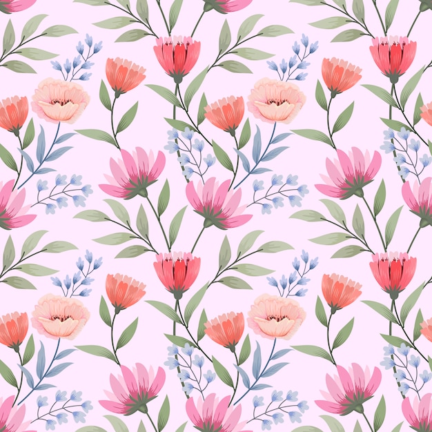 Colorful hand draw flowers seamless pattern