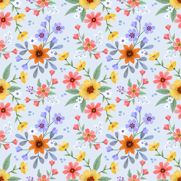 Vector colorful hand draw flowers seamless pattern