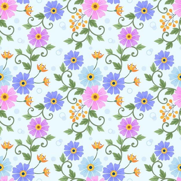 カラフルな手描きの花のシームレスパターン