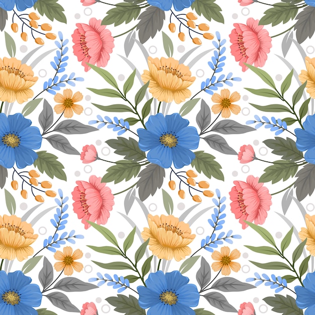 Vector colorful hand draw flowers seamless pattern