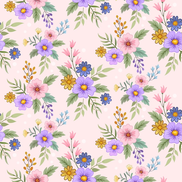 Colorful hand draw flowers seamless pattern