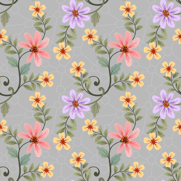 Vector colorful hand draw flowers seamless pattern