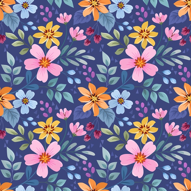 Colorful hand draw flowers seamless pattern 