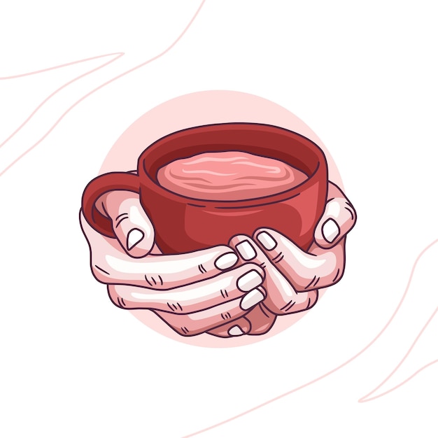 Красочный рисунок руки, держащей кофе