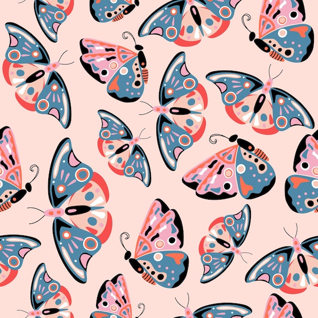 Colorful hand drawn butterflies Seamless pattern for fabrics wallpaper cover web packaging