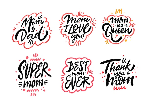 Colorful hand drawn calligraphy phrases set. Vector illustration.