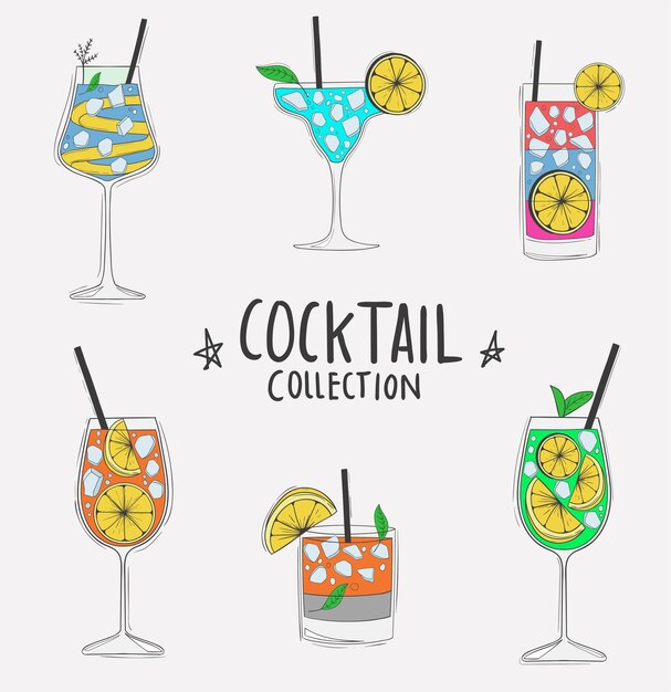 Colorful hand drawn cocktail collection