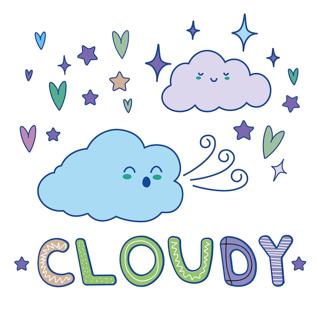 Vector colorful hand drawn cute card with cloud and heart text cloudy vector illustration eps