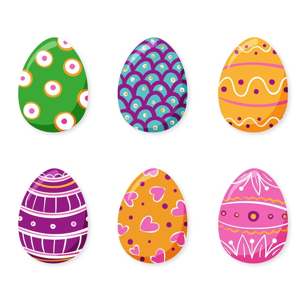 Colorful hand drawn decorative easter eggs collection