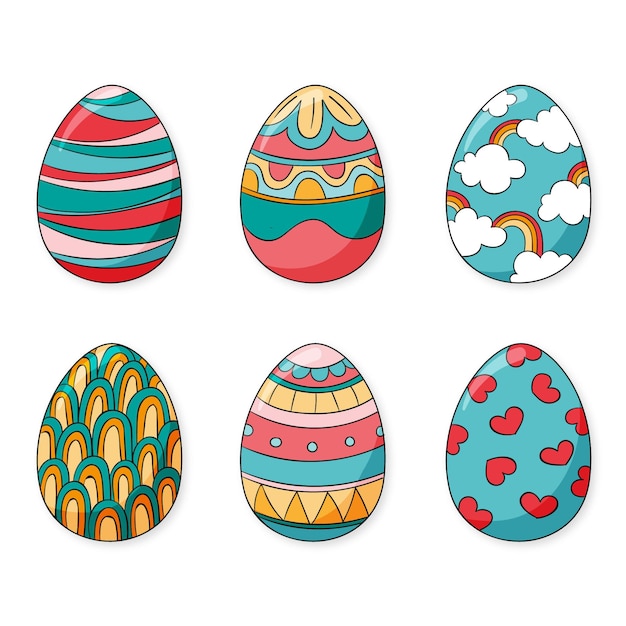 Colorful hand drawn decorative easter eggs collection