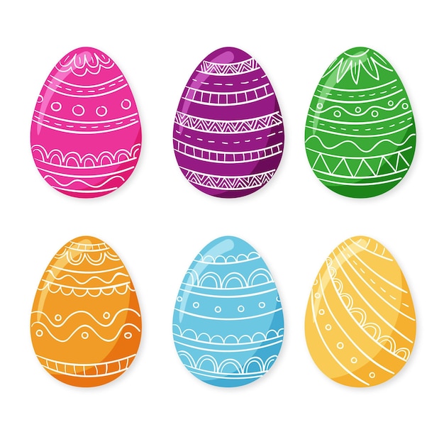 Vector colorful hand drawn decorative easter eggs collection