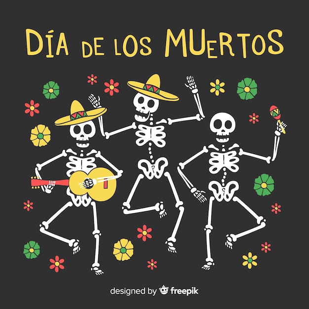 Colorful hand drawn día de muertos background