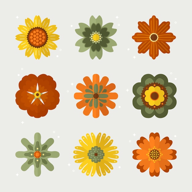 Vector colorful hand drawn flat design flower collection