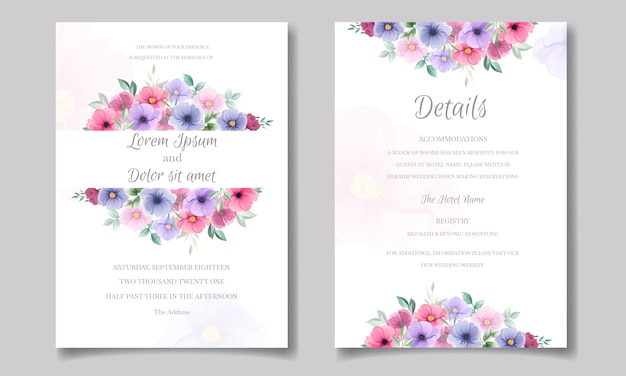カラフルな手描きの花の結婚式の招待カード