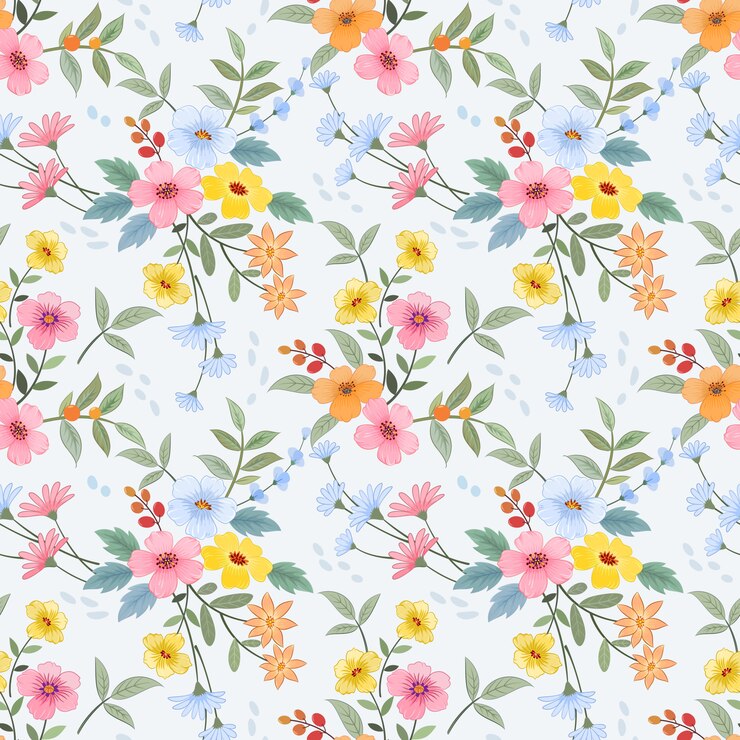 Vector カラフルな手描きの花のシームレスなパターンは、織物繊維の壁紙に使用できます。
