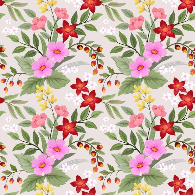 Premium Vector | Colorful hand drawn flowers seamless pattern vector ...