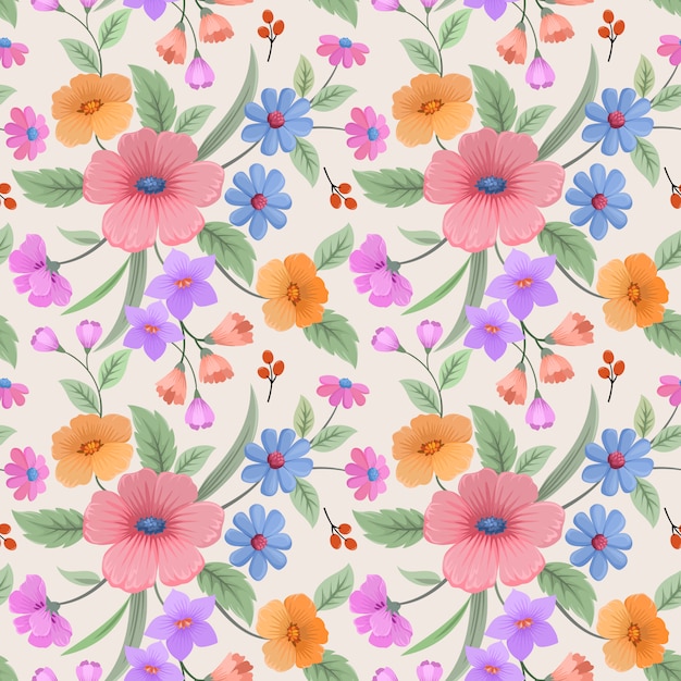 Colorful hand drawn flowers seamless pattern wallpaper