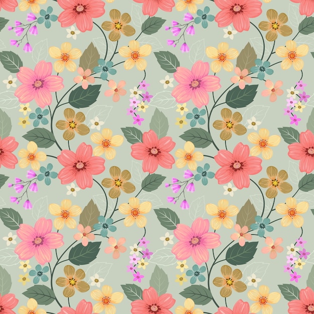 Colorful hand drawn flowers seamless pattern wallpaper