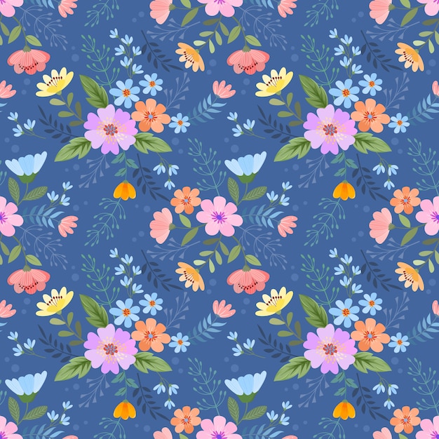 Colorful hand drawn flowers seamless pattern