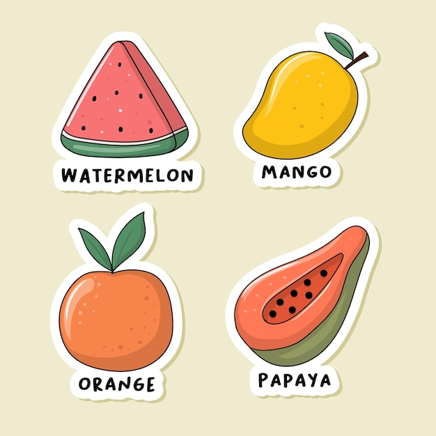 Vector colorful hand drawn fruits stickers collection