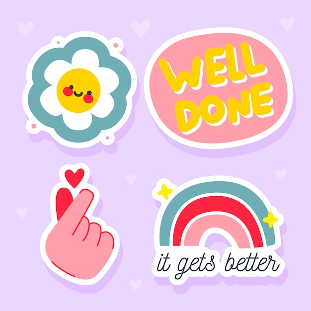 Colorful hand drawn funny sticker pack