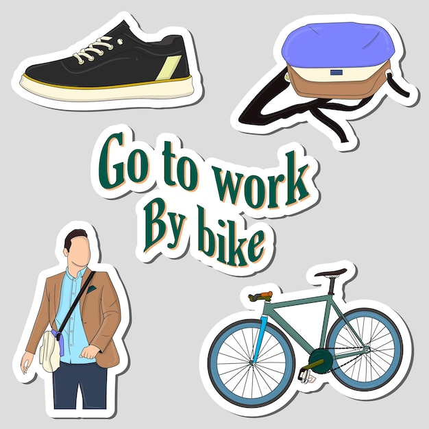 Colorful hand drawn go to work by bike Stickers design