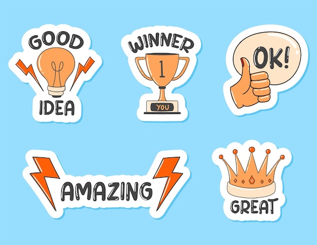 Vector colorful hand drawn good job stickers collection