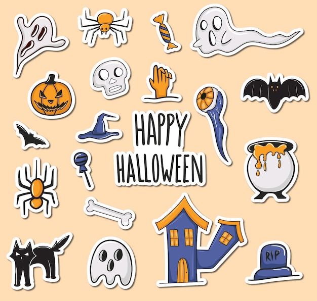 Colorful Hand drawn Halloween Stickers Collection