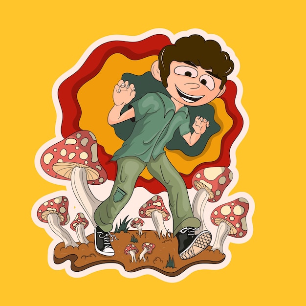 Vector colorful hand drawn halloween with mushrooms