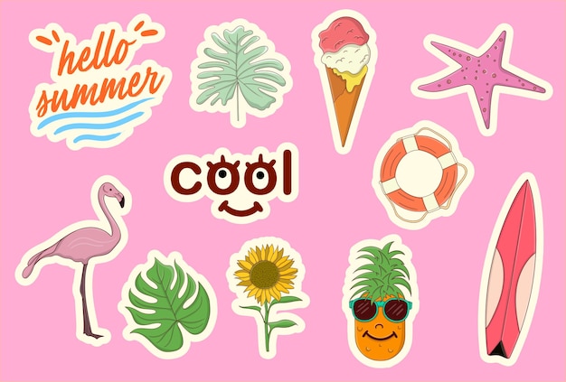 Colorful hand drawn hello summer sticker